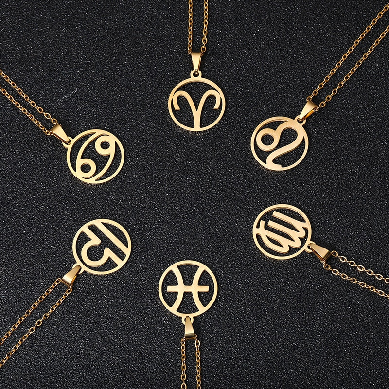 Simple Stainless Steel Star Zodiac Sign Necklace