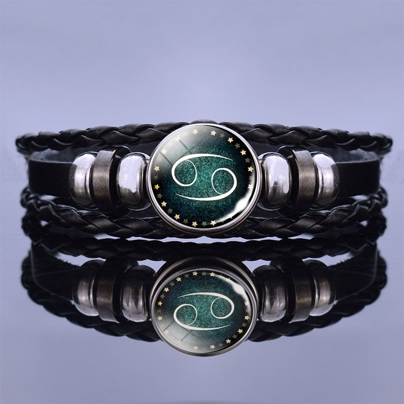 Weaved leather bracelet with your Zodiac sign