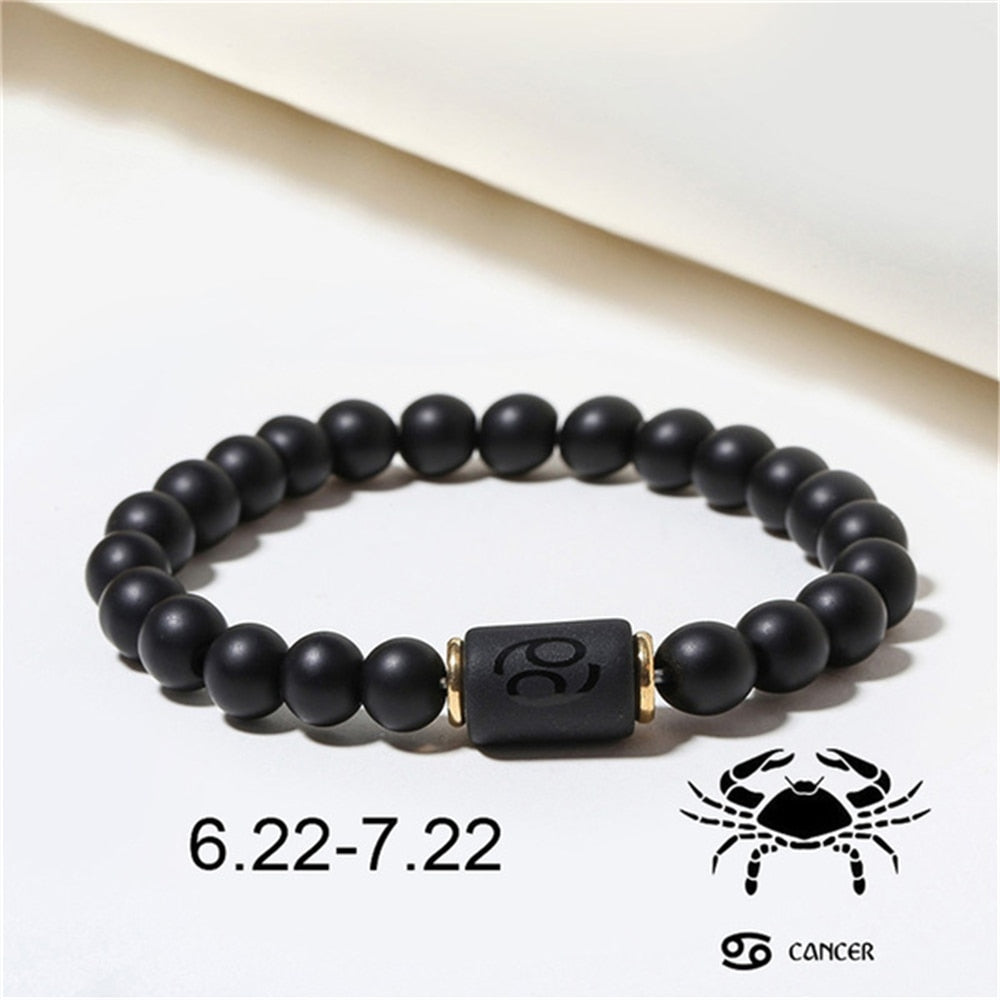 Matte Black Agate Beads Zodiac Bracelet