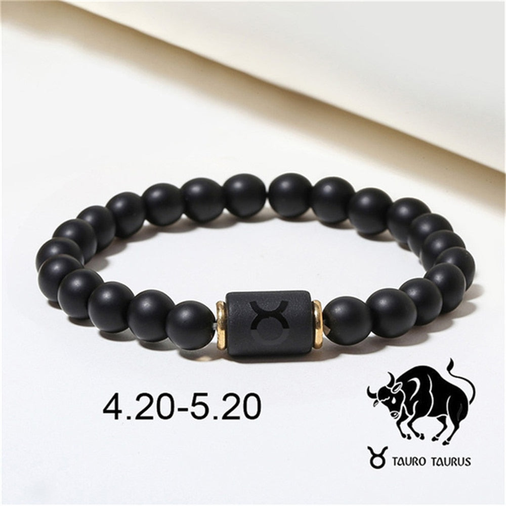 Matte Black Agate Beads Zodiac Bracelet