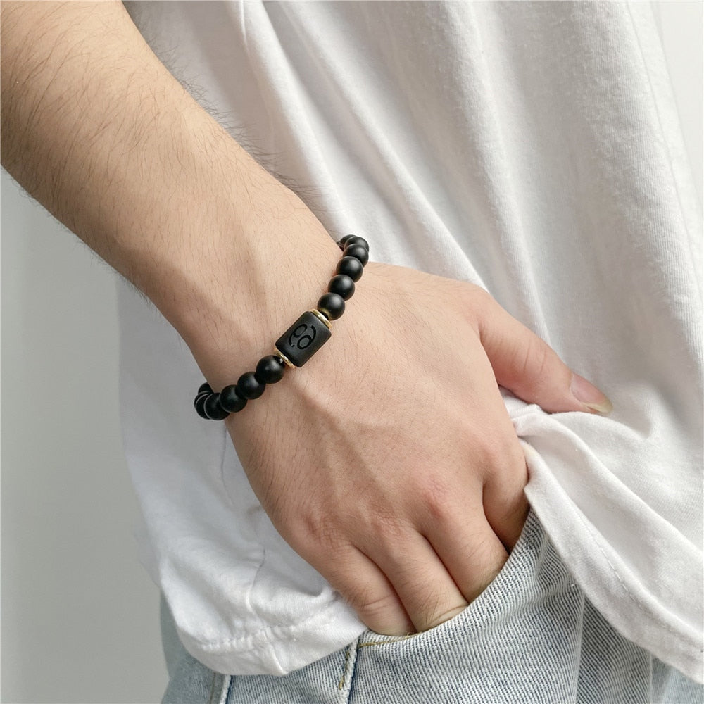 Matte Black Agate Beads Zodiac Bracelet