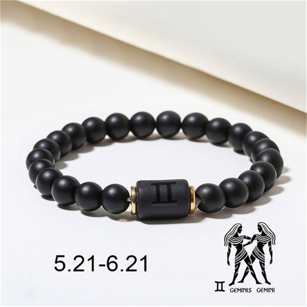 Matte Black Agate Beads Zodiac Bracelet