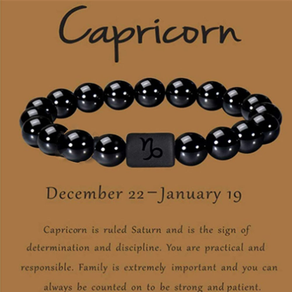 Matte Black Agate Beads Zodiac Bracelet