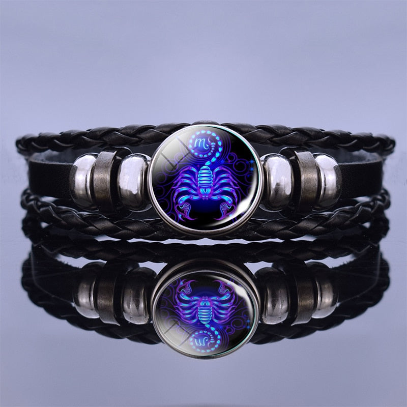 Weaved leather bracelet with your Zodiac sign