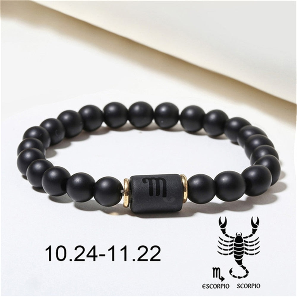 Matte Black Agate Beads Zodiac Bracelet