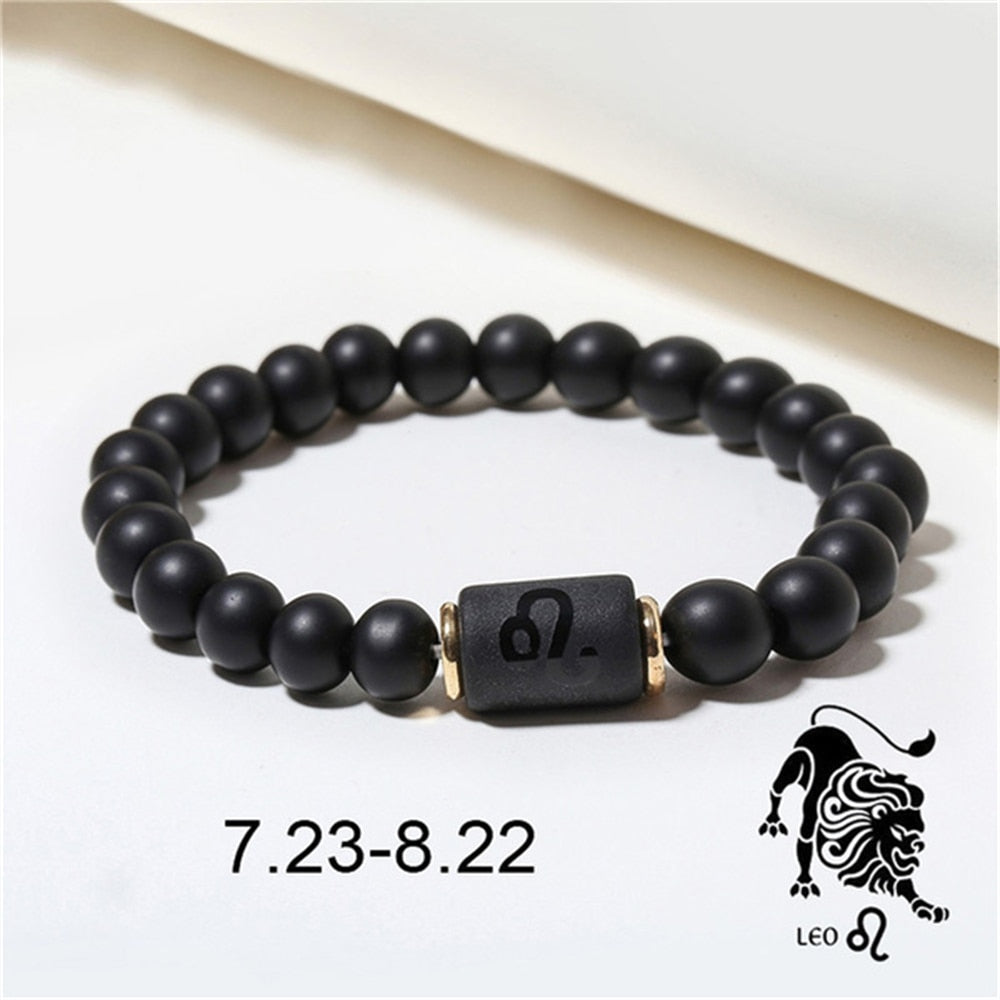 Matte Black Agate Beads Zodiac Bracelet