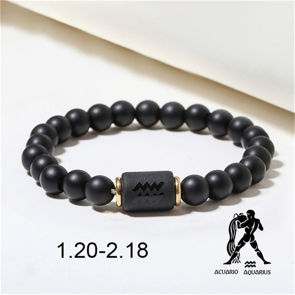 Matte Black Agate Beads Zodiac Bracelet