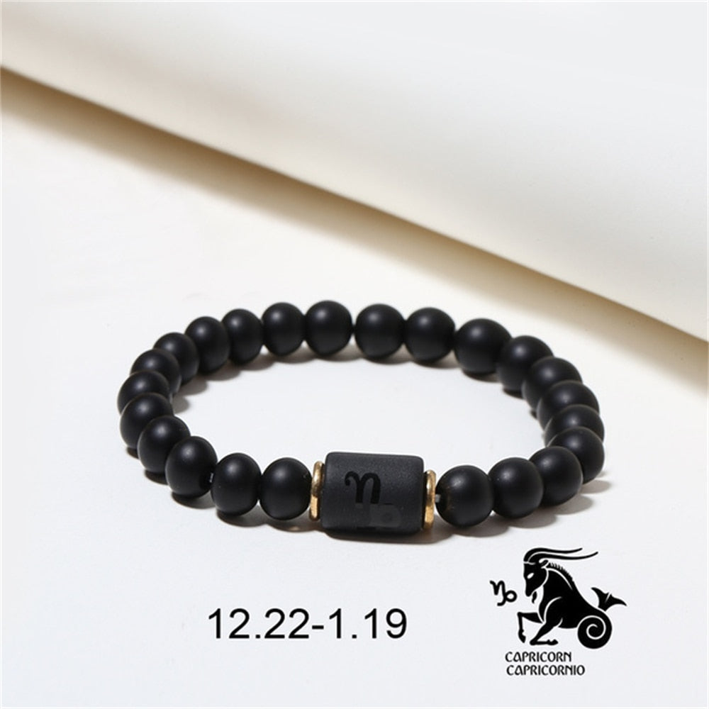 Matte Black Agate Beads Zodiac Bracelet