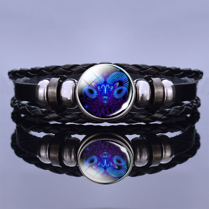 Weaved leather bracelet with your Zodiac sign