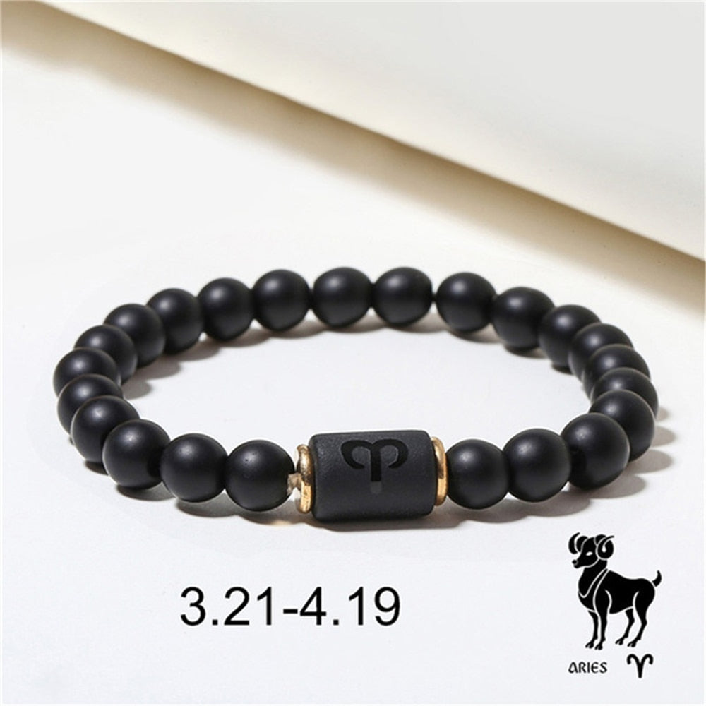 Matte Black Agate Beads Zodiac Bracelet