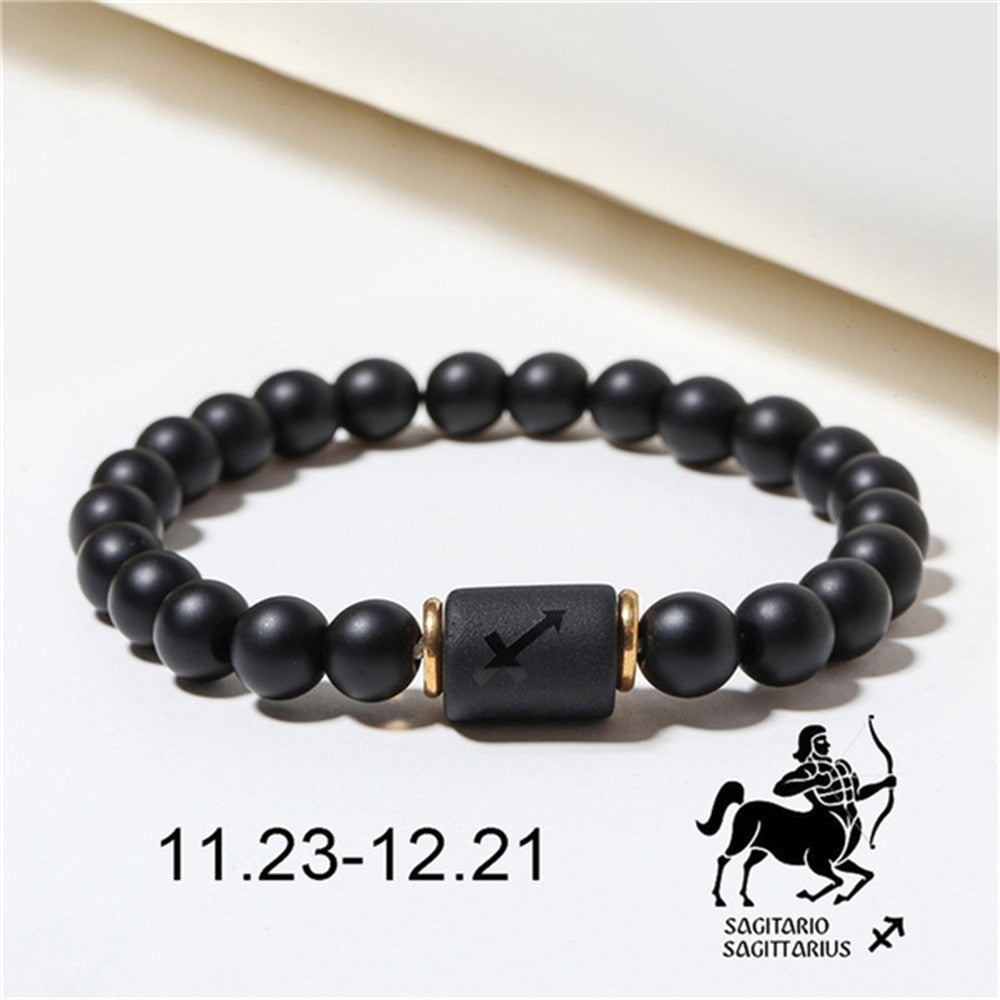 Matte Black Agate Beads Zodiac Bracelet