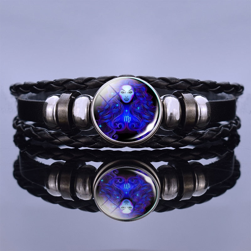 Weaved leather bracelet with your Zodiac sign