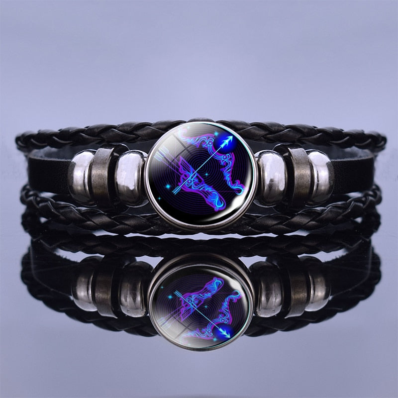 Weaved leather bracelet with your Zodiac sign