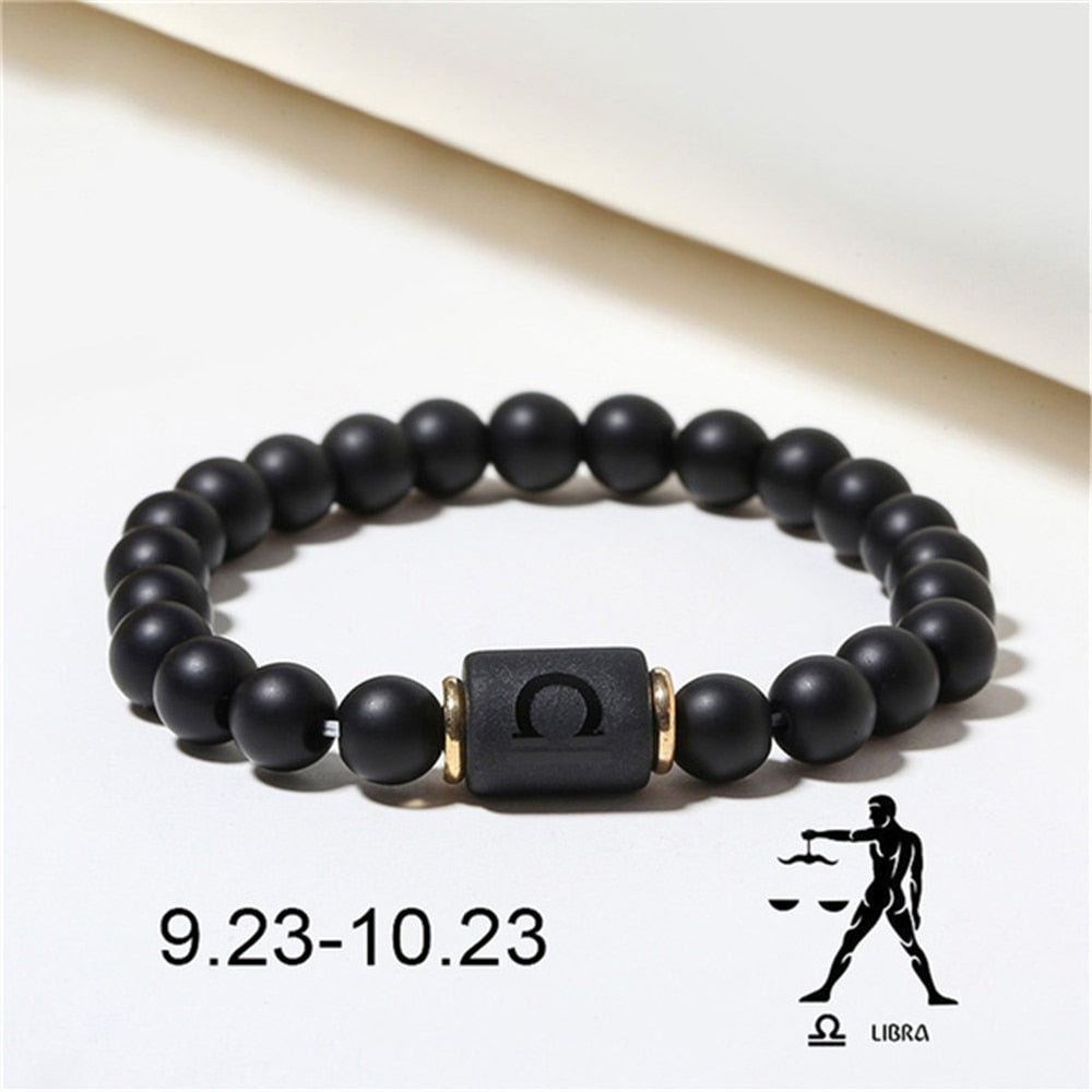 Matte Black Agate Beads Zodiac Bracelet