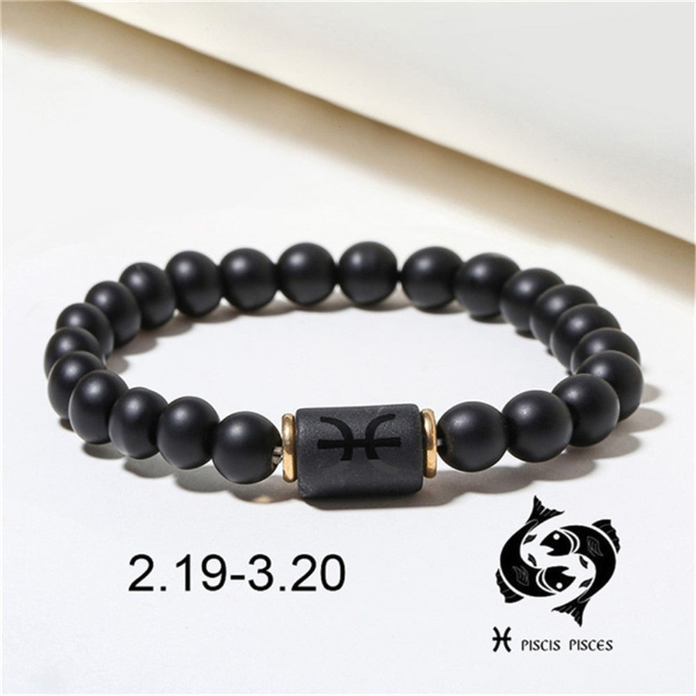 Matte Black Agate Beads Zodiac Bracelet