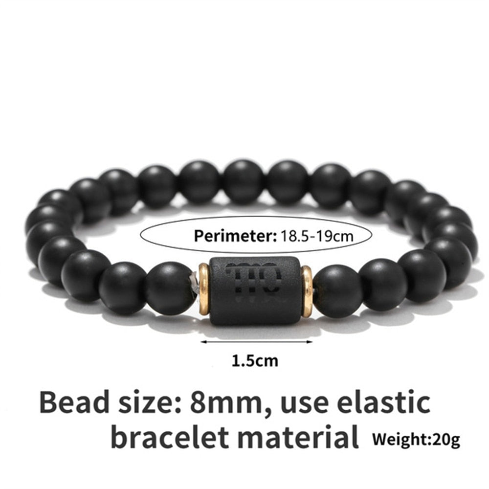 Matte Black Agate Beads Zodiac Bracelet