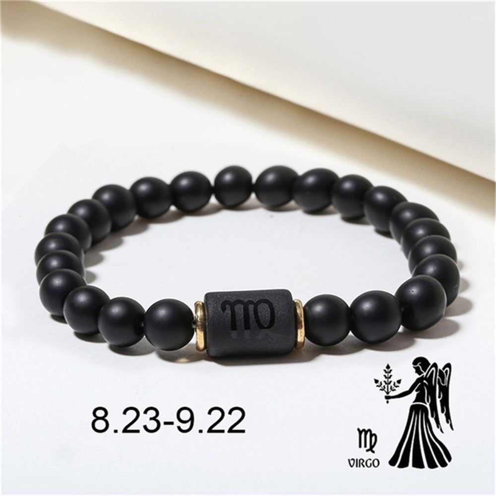 Matte Black Agate Beads Zodiac Bracelet