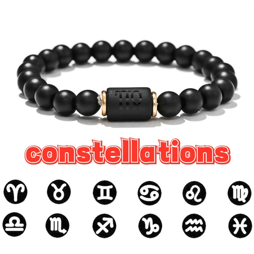 Matte Black Agate Beads Zodiac Bracelet