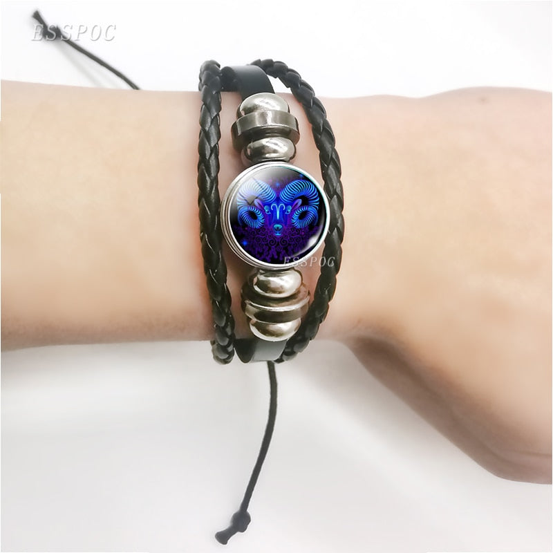 Weaved leather bracelet with your Zodiac sign