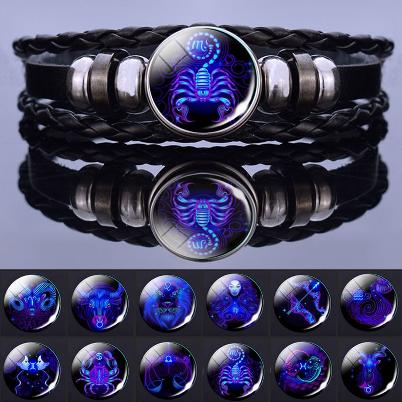 Weaved leather bracelet with your Zodiac sign