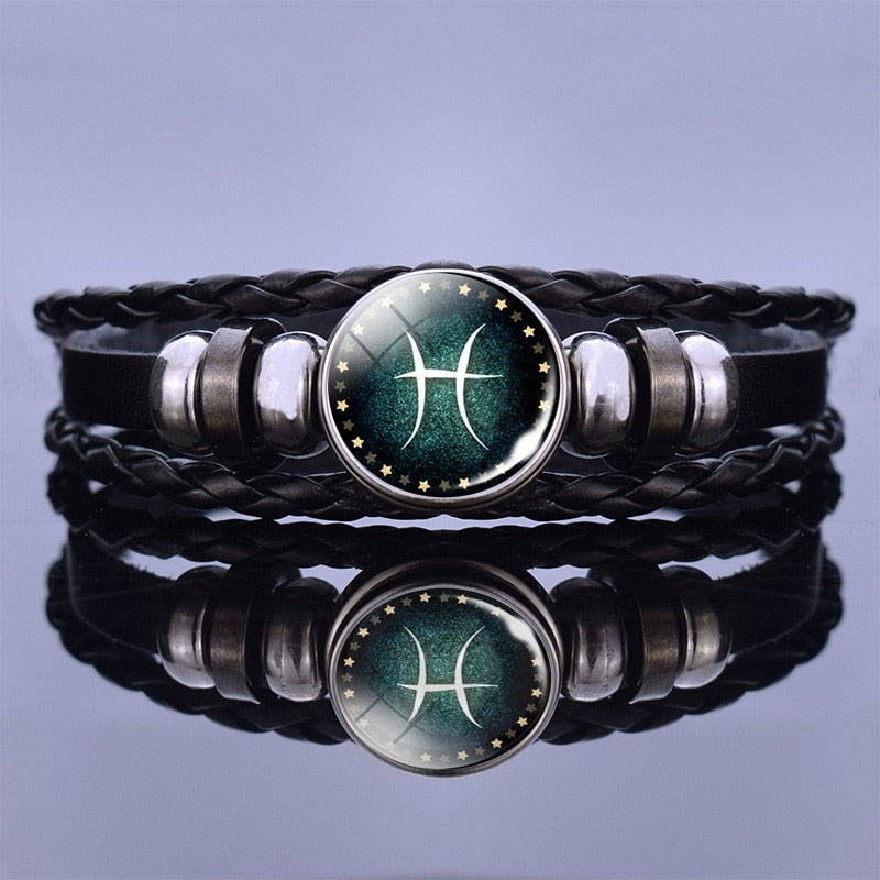 Weaved leather bracelet with your Zodiac sign