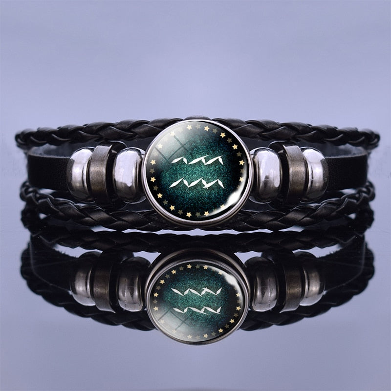 Weaved leather bracelet with your Zodiac sign