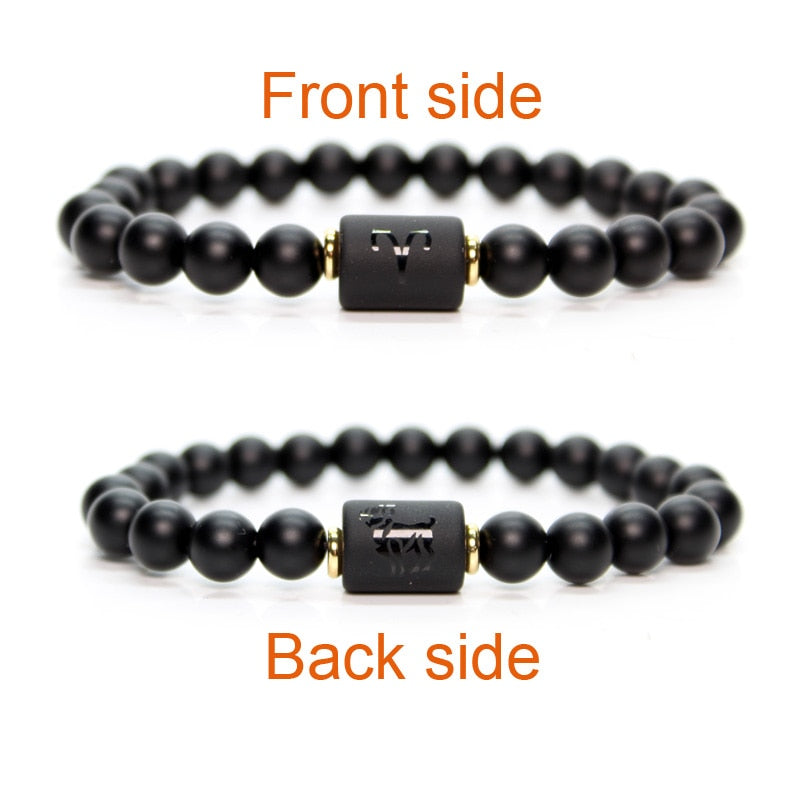 Matte Black Agate Beads Zodiac Bracelet